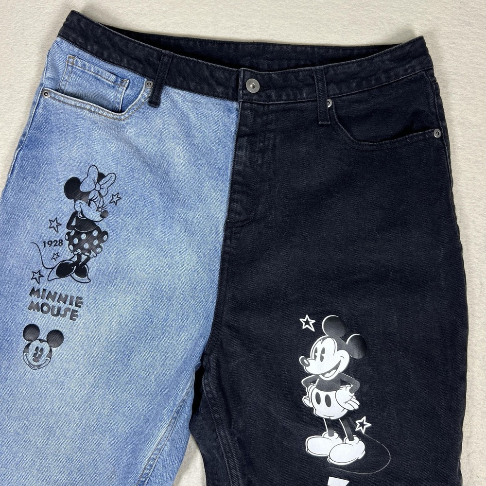 Disney Mickey Minnie Jeans Womens 15 Blue Black Two Tone Graphic Denim Cartoon‎